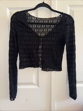 NWOT UO Sheer Black Crochet-Style Button Cardigan
